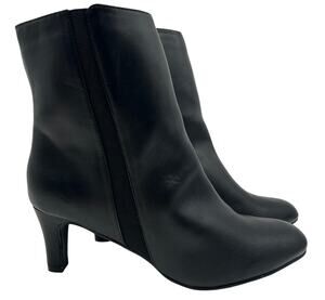 Classique Black Faux Leather Heeled Ankle Boots Side Zip SIZE 9.5 Mod Chic Fall